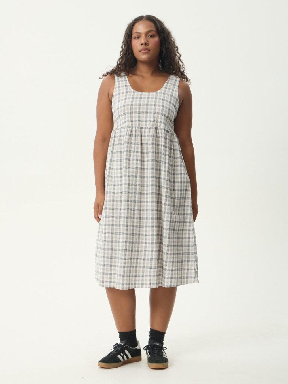 Afends Leo Seersucker Check Midi Dress - Black / White - Size XL